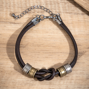 Minimalist ische Leder geknotete <span class=keywords><strong>Ring</strong></span> Halskette für Männer High-End Hip-Hop-Stil Trendy Perlen Schlüsselbein Kette Zubehör - Product Image 5