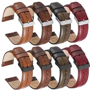 Bracelet de montre en cuir à dégagement rapide, remplacement de 20mm 22mm, haute qualité, Grain d'huile de qualité supérieure, cire de veau