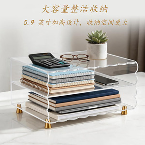 Sheng Yiyuan Acrylic Desktop <b>Storage</b> Rack 32x24.1x15cm Double Layer With Display Top For Office <b>Desk</b> Organization - Product Image 5