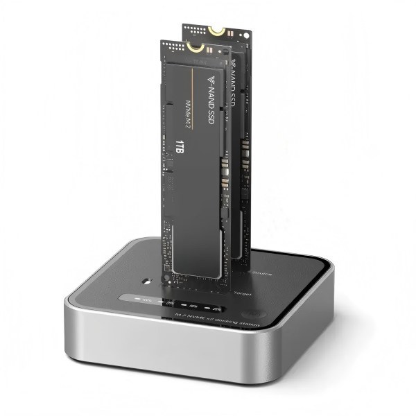 M.2 Duplicator Dual Bay NVMe SSD Cloner with USB 3.2 20GB Type-C Tool-Free Case for 2230-22110 SSDs up to 8TB Support Apple 17
