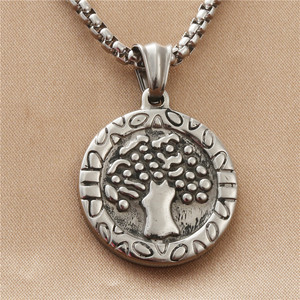 yunnique Stainless Steel <b>Tree</b> Of Life Pendant <b>Necklace</b> Men's Retro Geometric Design 19008 - Product Image 1