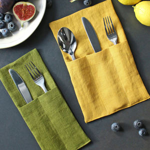 Sac à pique-nique en coton et lin avec porte-fourchette en lin, emballage pour couverts de déjeuner, idéal pour mariage et camping - Product Image 2