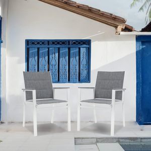 Chaise blanche en tissu textilène rembourré en <span class=keywords><strong>aluminium</strong></span> de style moderne pour l'extérieur, empilable, meubles de salle à manger, provenant de l'usine, utilisation en restaurant - Product Image 5