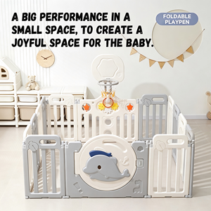Parc <span class=keywords><strong>de</strong></span> jeux intérieur coloré pour bébés, clôture <span class=keywords><strong>de</strong></span> jeu sans outils, barrière <span class=keywords><strong>de</strong></span> sécurité avec panneaux à thème dauphin - Product Image 5
