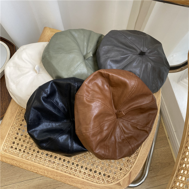 Классический французский Однотонный Регулируемый берет художника из искусственной кожи Кепка для женщин и мужчин