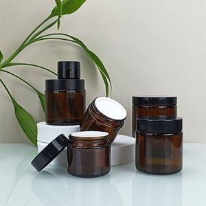 1oz 2oz 4oz 8oz 16oz Frosted <b>Clear</b> Amber Empty Face Cream <b>Container</b> Glass Cosmetic Jar with Black White Lid - Product Image 5