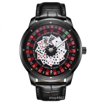 Montre à quartz Lucky Poker - Jeu de la roulette russe - Dieu des joueurs - Montre-bracelet de luxe étanche en acier inoxydable