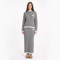 Ensemble de tricots pour femmes avec logo personnalisé, col montant, manches longues, coupe ample, couleur unie, décontracté, hiver, en acrylique, usine OEM & ODM
