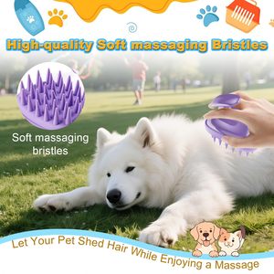 Brosse de bain et de toilettage 2-en-1 personnalisée avec logo pour chiens et chats, avec brosse en silicone et caoutchouc pour animaux à poils longs/courts - Product Image 5