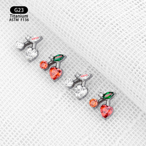 F136 <b>Titanium</b> Cherry <b>Stud</b> Earrings With Zircon Inlay For Ear Cartilage Fashion Jewelry - Product Image 3
