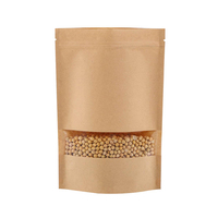 Sacs d'emballage biodégradables refermables en PE avec fermeture éclair, en plastique brun de qualité alimentaire, pour snacks et bonbons, avec fenêtre, type pochette kraft autoportante