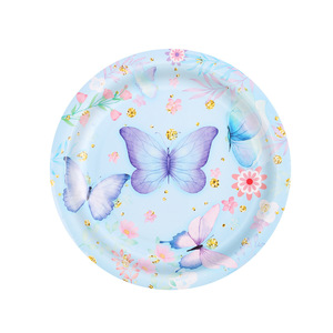 Juego de Vajilla DAMAI con Diseño de Mariposas Azules para Baby Shower o Fiesta de Cumpleaños de Niña, Incluye Platos, Vasos y Servilletas de Papel - Product Image 1