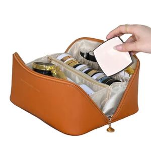 Custom Pu Leather Makeup Pouch Skincare Cosmetic <b>Partition</b> Storage Waterproof Travel Toiletry Bag Make up Bags - Product Image 1