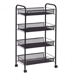 Étagères de rangement avec roulettes, chariot à roulettes, paniers de rangement en fil métallique, chariot de bureau roulant, organisateur à 4 niveaux, accessoires de cuisine en métal, fer - Product Image 2