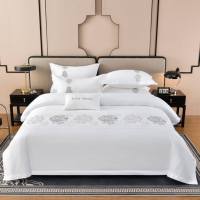 Ensemble de literie brodée de luxe, 100% coton, housse de couette blanche avec motif floral, ensemble de draps 4 pièces, collection hôtel