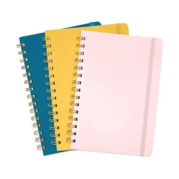 Cuaderno con encuadernación en espiral de doble hilo, diario de tapa dura de papel grueso, cubierta impermeable, ecológica