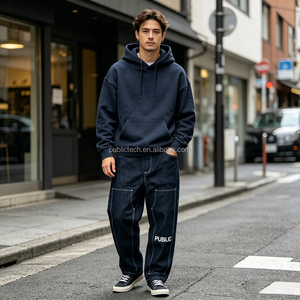 Clothes Manufacturer Custom Embroidery Logo Multi-Pocket Cotton Jeans Straight Leg Contrasting <b>Stitching</b> Cargo Men's Denim Pants - Product Image 3