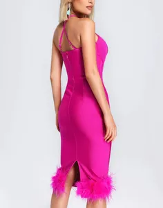 SB2585 Pink Summer Birthday Dresses Women Sexy Bodycon Feather Midi Dress Elegant Fashion Bandage Dress