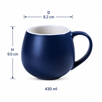 Mug en porcelaine Bulbous 430ml, finition mate bleu marine et blanc, 8 couleurs, logo personnalisable, gravure, grande capacité, design sublime, cadeau d'affaires