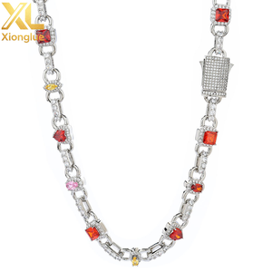 Hip Hop New Style 18K Gold Plated Link <b>Chain</b> Necklace 10MM Geometric Shape Design Red Zircon Brass Necklace WomenJewelry - Product Image 6