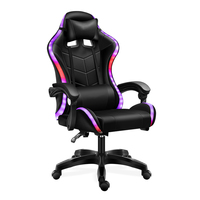 Chaise de bureau pivotante à hauteur réglable en cuir synthétique et acier inoxydable avec éclairage LED RGB, fonction de massage, personnalisable, Silla Gamer