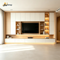 Meuble TV mural en bois moderne modulaire sur mesure, fabrication sur mesure, conforme CE TSCA CARB2, unité de rangement LED pour projet de villa