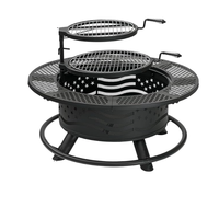 Brasero rond en acier pour l'extérieur avec 2 grilles de cuisson, couvercle pour jardin, feu de joie, patio, pique-nique, barbecue au bois