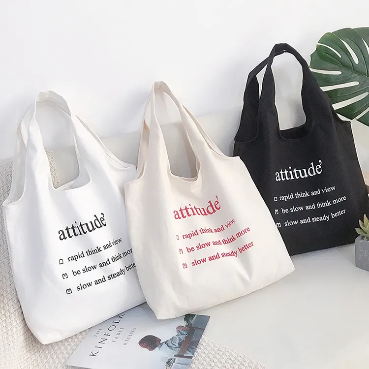 YASEN Wholesale Custom Black Cotton Canvas Tote Bag Eco Friendly Recycled Foldable Shopping Tote Bag With Logo For Women