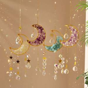 Colgante de Luna de Cristal Natural Triturado al por Mayor, Atrapasueños y Campanilla de Viento Envueltos a Mano, Decoración DIY de Luz y Sombra, Pedidos al por Mayor - Product Image 2