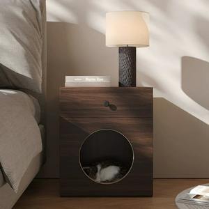 Table de chevet en bois marron rustique moderne avec tiroir de rangement pour maison de chat Meubles pour animaux de compagnie - Product Image 5