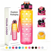 Bouteille d'eau de sport en plastique avec marqueur de temps, 32 oz, sans BPA, avec couvercle anti-fuite à ouverture rapide, pour la remise en forme en plein air