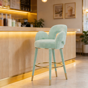 Tabouret de <span class=keywords><strong>bar</strong></span> moderne de luxe en bois massif avec siège rembourré en velours, design stable pour cafés, bars, salles à manger et îlots de cuisine - Product Image 2
