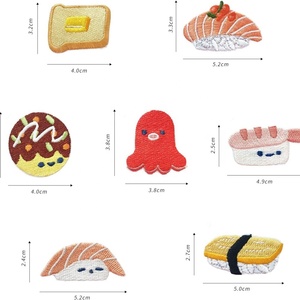 Patchs personnalisés japonais pour sushis, badges brodés mignons sur le thème de la nourriture, appliques saumon tempura, pieuvre kawaii à thermocoller pour la décoration de vêtements d'enfants - Product Image 3