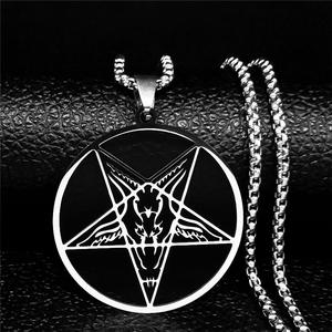 Grande Collana Talismano Baphomet in Acciaio Inossidabile, Gioiello Gotico Pagano con Pentagramma per Uomo, Amuleto Satanico, Gioiello Gotico con Capra, Amuleto di Lucifero - Product Image 5