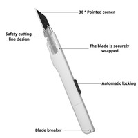 Couteau à découper multifonctionnel pour papier de bureau, 9 mm, angle de 30 degrés, auto-verrouillant, à poussoir rotatif, couteau extensible de haute qualité