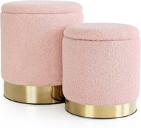 Hanyee Lot de 2 tabourets pouf de rangement ronds en velours blanc pour le salon tabouret de coiffeuse tabouret de table mobilier de maison moderne