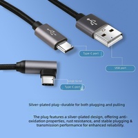 Câble de données USB-C pour voiture, connecteur coudé, blindé anti-interférence, gaine tressée, charge rapide PD, fabriqué à Shenzhen
