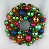 Ornements de Noël en paillettes colorées Senmasine, 33 cm, boules incassables, couronne de Noël avec base en plastique, décoration de fête de Noël