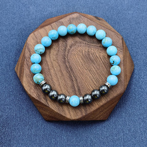 Triple Tiger Eyes ematite turchese blu naturale con bracciale con perline a fetta di isolamento in acciaio inossidabile per uomo - Product Image 5