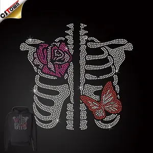 High Quality Low Minimum Rhinestone Transfer Skeleton Rhinestone Iron On Heat Transfers For Skeleton Hoodie