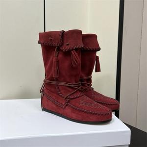 Botas de Mujer Otoño 2025, Nuevas, con Punta Cuadrada, Estilo Retro, Tejidas, de Cuero Genuino, Planas, con Borlas, Ligeras, Estilo Western - Product Image 4