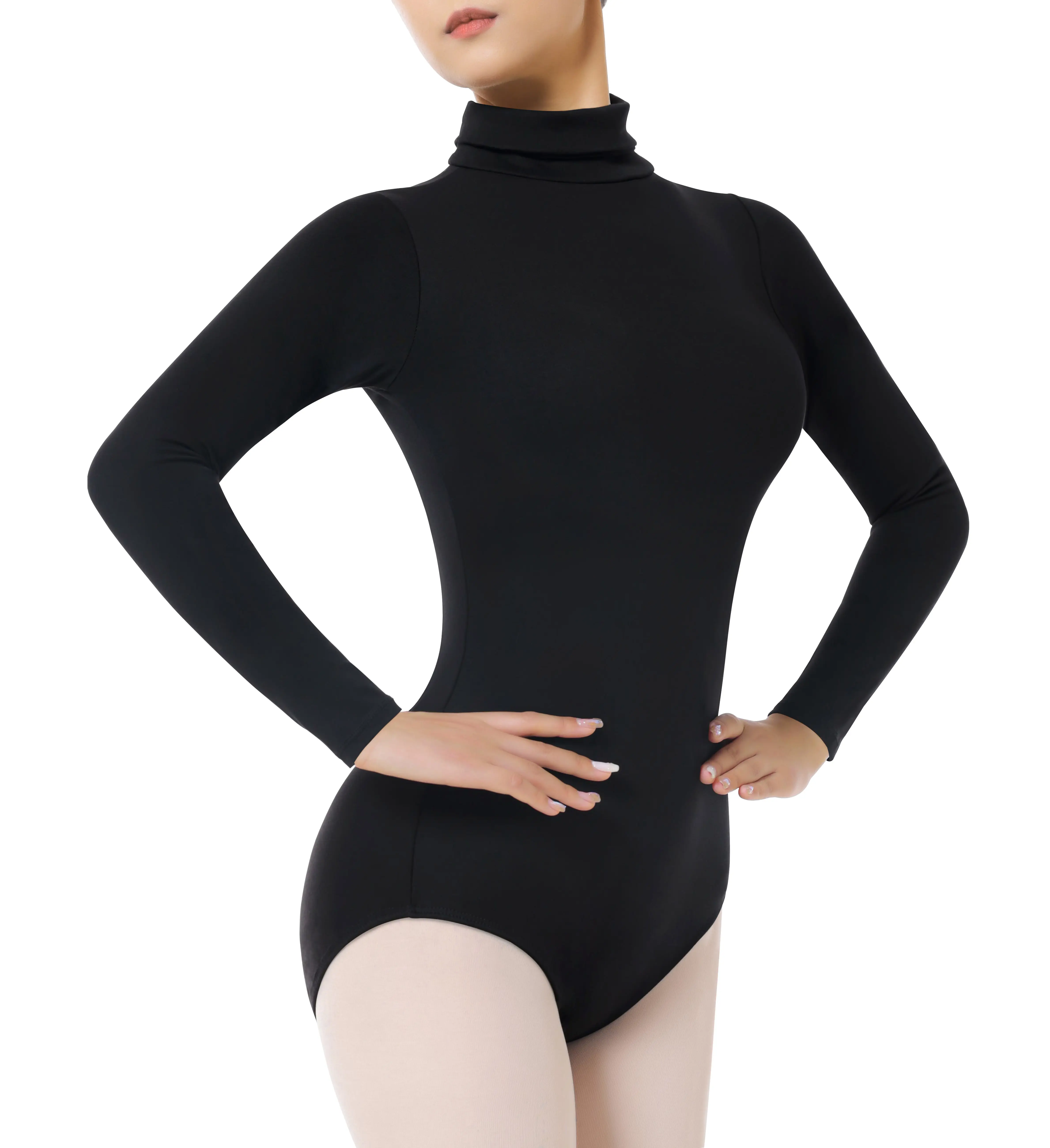 Erwachsene Frauen warmer Nackenrücken voll Frontfutter Rücken Reißverschluss-Stil lange Ärmel Tanz-Bodysuits für rhythmisches Gymnastiktraining