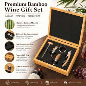 Coffrets cadeaux d'accessoires ouvre-bouteille de vin rouge en bois de bambou de luxe personnalisés avec logo d'entreprise - Product Image 4
