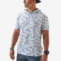 Custom Men's Lightweight Quick-dry UPF 50 Sun protection Short Sleeve White Camo Performance Hoodie Sublimated Fishing Shirts