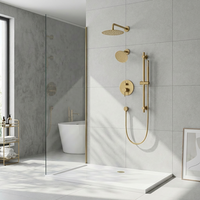 Système de douche encastré moderne doré avec robinet en céramique, mitigeur mural 3 fonctions et pommeau de douche pluie et massage de 10 pouces