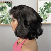 Perruques Courtes en Cheveux Humains Bouclés et Volumineux, Perruque Frontale HD Sans Colle en Cheveux Humains Bouclés et Volumineux, Perruques en Cheveux Humains Vierges Naturels Bouclés et Volumineux