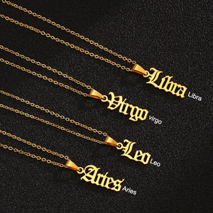 Kalung Liontin Zodiak Berlapis Emas dari Baja Anti Karat Grosir, 12 Rasi Bintang Astrologi Horoskop - Product Image 3