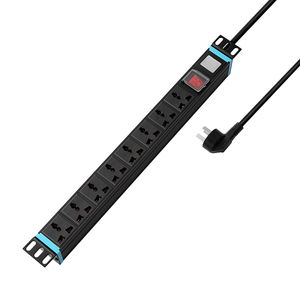 GLGW 8 Way Universal PDU Power Strip 1U <b>Rack</b> Mount Integral Copper Bar with Switch Cover Blue End 250V AC Aluminum Alloy Profile - Product Image 1