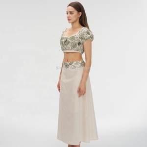 OEM Manufacturer New Design Relaxed Fit Embroidered Waist Women Casual <b>Linen</b> <b>Maxi</b> <b>Skirt</b> - Product Image 2