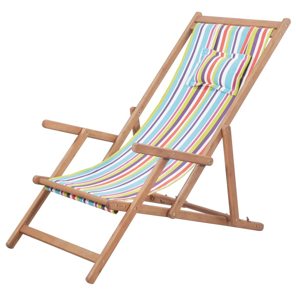 Stripe Fabric Custom Wooden Foldable Deckchair Lounge Beach Chair For Outdoor Beach With Logo